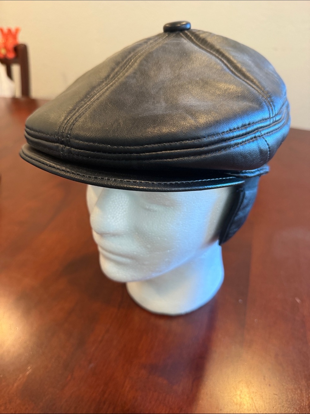 F.F. Leather Gatsby newsboy cap fold-down ear flaps